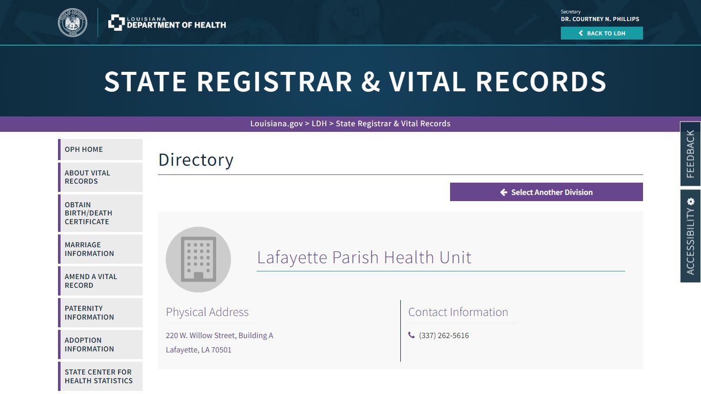 Lafayette Parish Health Unit | La Dept. of Health